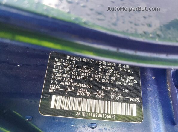 JN1BJ1AW3MW436653 2021 NISSAN ROGUE Blue Widok naklejki z numerem VIN