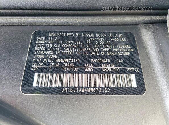 JN1BJ1AW4MW673152 2021 NISSAN ROGUE Gray Vista de la etiqueta del VIN