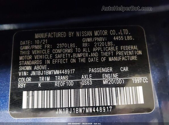 JN1BJ1BW7MW448917 2021 NISSAN ROGUE Blue Widok komory silnika