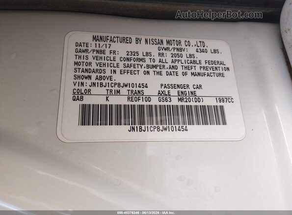 JN1BJ1CP8JW101454 2018 NISSAN ROGUE Белый Вид подкапотного пространства