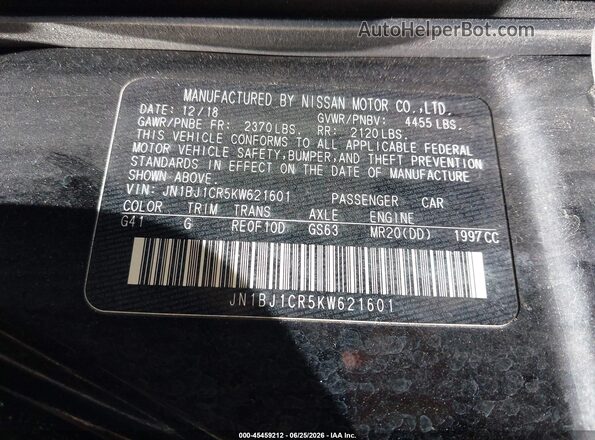 JN1BJ1CR5KW621601 2019 NISSAN ROGUE Black Вид підкапотного простору