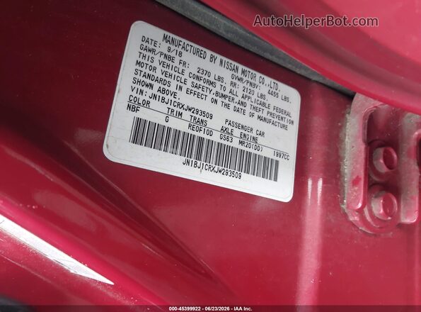 JN1BJ1CRXJW293509 2018 NISSAN ROGUE Red Շարժիչի բաժամունքի տեսք