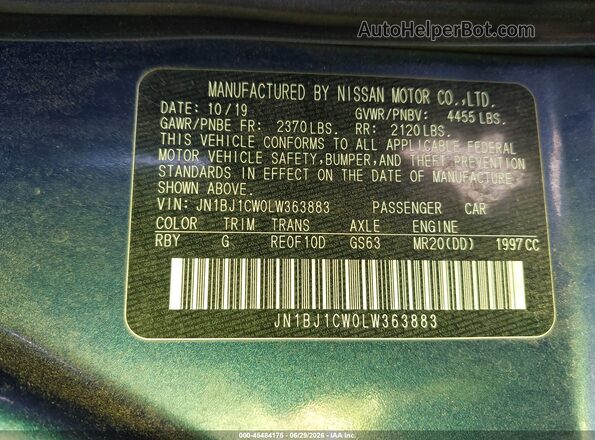 JN1BJ1CW0LW363883 2020 NISSAN ROGUE Blue Vista del compartimento del motor