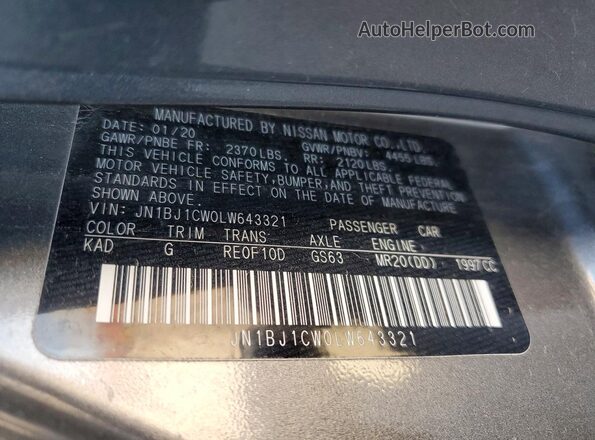 JN1BJ1CW0LW643321 2020 NISSAN ROGUE Gray Widok naklejki z numerem VIN