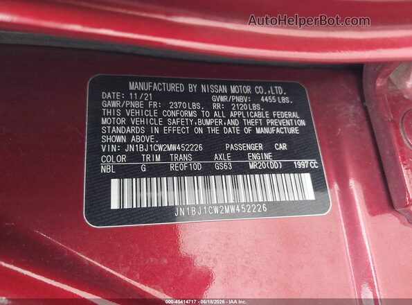 JN1BJ1CW2MW452226 2021 NISSAN ROGUE Red ძრავის განყოფილების ხედი