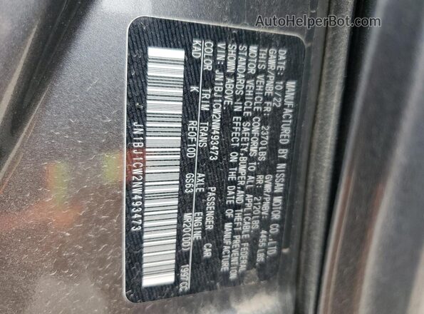 JN1BJ1CW2NW493473 2022 NISSAN ROGUE Gray VIN կոդի պիտակի տեսք