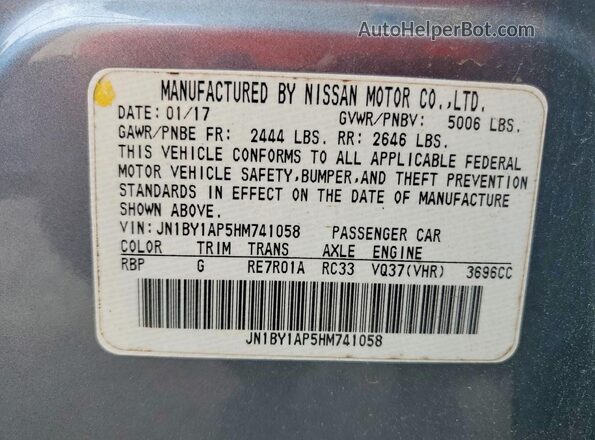 JN1BY1AP5HM741058 2017 INFINITI Q70 Gray Вид підкапотного простору