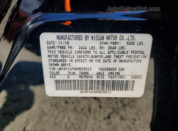 JN1BY1AP8KM505513 2019 INFINITI Q70 Black VIN კოდის სტიკერის ხედი