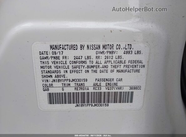 JN1BY1PP9JM330159 2018 INFINITI Q70L White Vista del compartimento del motor
