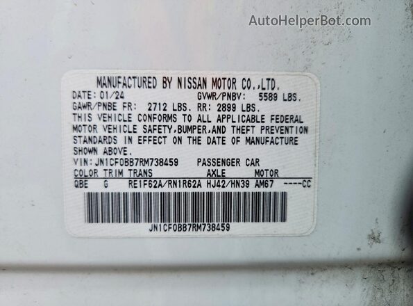 JN1CF0BB7RM738459 2024 NISSAN ARIYA White VIN კოდის სტიკერის ხედი