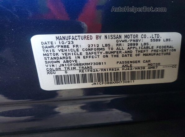 JN1CF0BBXRM730811 2024 NISSAN ARIYA Blue Vista de la etiqueta del VIN