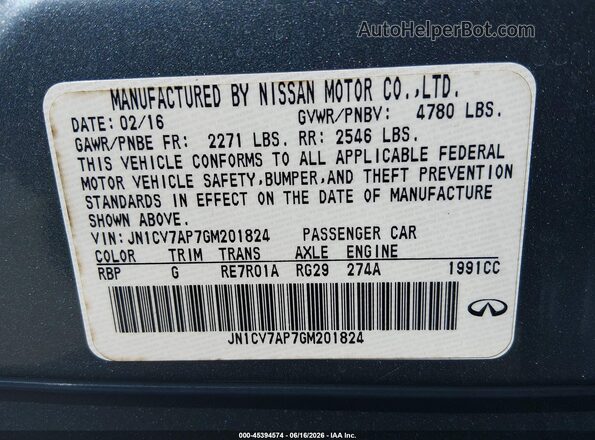JN1CV7AP7GM201824 2016 INFINITI Q50 Blue Engine compartment view