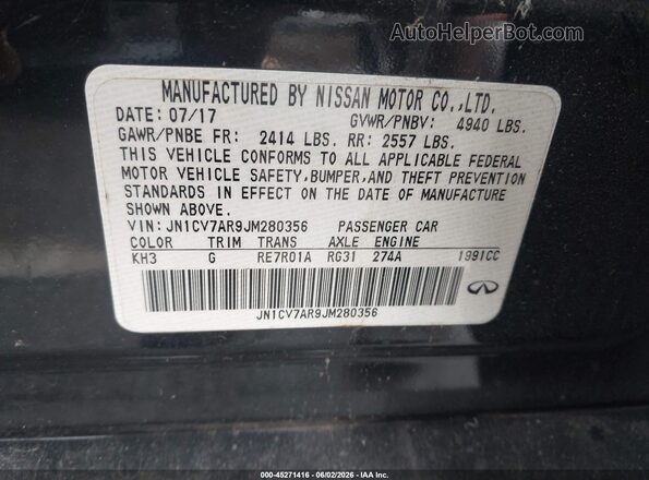 JN1CV7AR9JM280356 2018 INFINITI Q50 Black Շարժիչի բաժամունքի տեսք