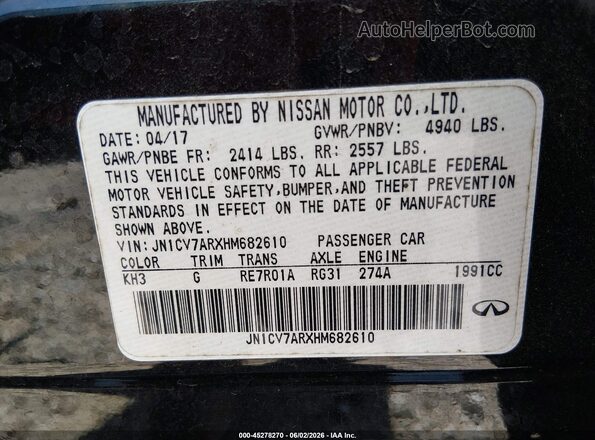 JN1CV7ARXHM682610 2017 INFINITI Q50 Black Engine compartment view