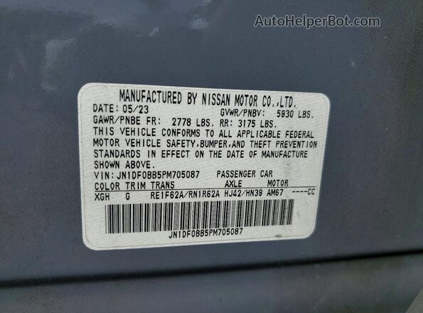 JN1DF0BB5PM705087 2023 NISSAN ARIYA Gray Вид наклейки з VIN-кодом
