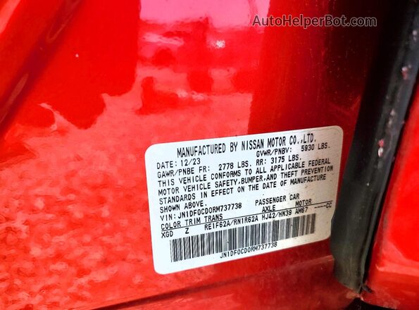 JN1DF0CD0RM737738 2024 NISSAN ARIYA Red Vista de la etiqueta del VIN