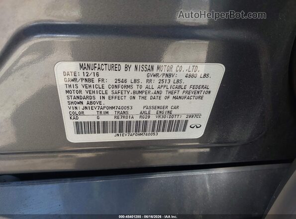 JN1EV7AP0HM740053 2017 INFINITI Q50 Gray Widok komory silnika