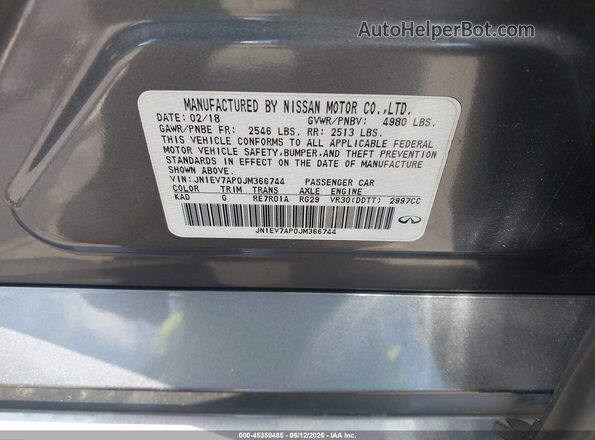 JN1EV7AP0JM366744 2018 INFINITI Q50 Gray Вид підкапотного простору