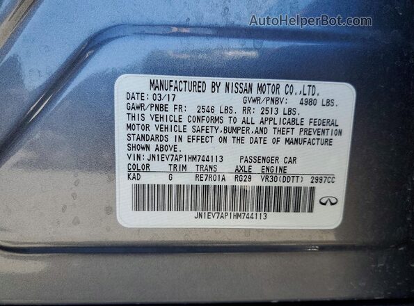 JN1EV7AP1HM744113 2017 INFINITI Q50 Угольный Вид наклейки с VIN-кодом