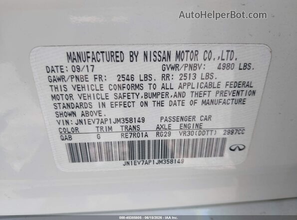 JN1EV7AP1JM358149 2018 INFINITI Q50 White Widok komory silnika
