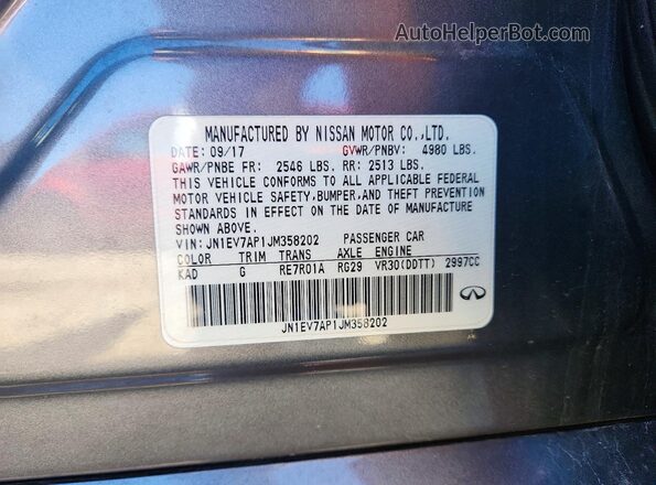 JN1EV7AP1JM358202 2018 INFINITI Q50 Silver Widok naklejki z numerem VIN