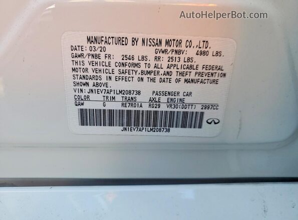 JN1EV7AP1LM208738 2020 INFINITI Q50 White 