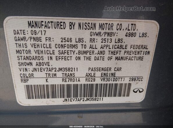 JN1EV7AP2JM358211 2018 INFINITI Q50 Light Blue Engine compartment view