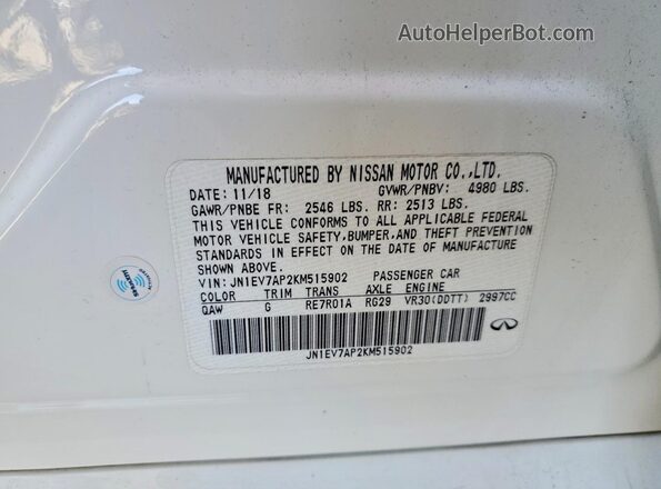 JN1EV7AP2KM515902 2019 INFINITI Q50 White Vista del compartimento del motor