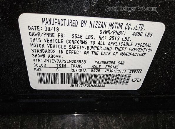 JN1EV7AP2LM203838 2020 INFINITI Q50 Black ძრავის განყოფილების ხედი