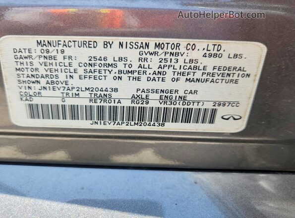 JN1EV7AP2LM204438 2020 INFINITI Q50 Charcoal Շարժիչի բաժամունքի տեսք