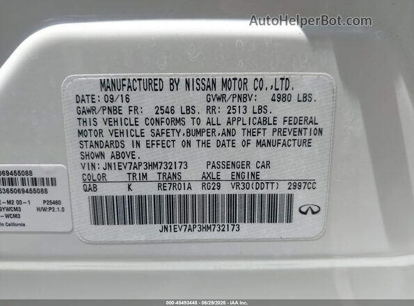 JN1EV7AP3HM732173 2017 INFINITI Q50 White ძრავის განყოფილების ხედი