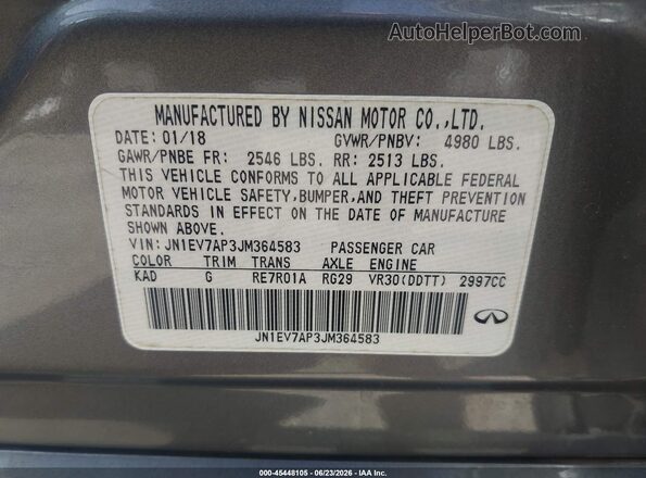 JN1EV7AP3JM364583 2018 INFINITI Q50 Серый Вид подкапотного пространства