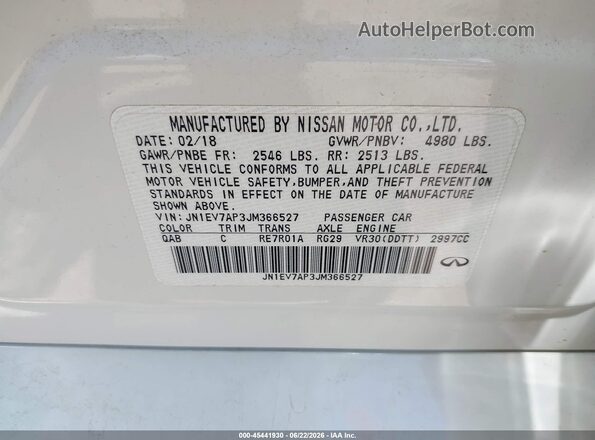 JN1EV7AP3JM366527 2018 INFINITI Q50 White Widok komory silnika
