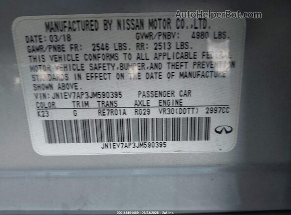 JN1EV7AP3JM590395 2018 INFINITI Q50 Silver Вид підкапотного простору