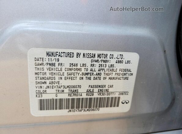 JN1EV7AP3LM206070 2020 INFINITI Q50 Silver Widok komory silnika