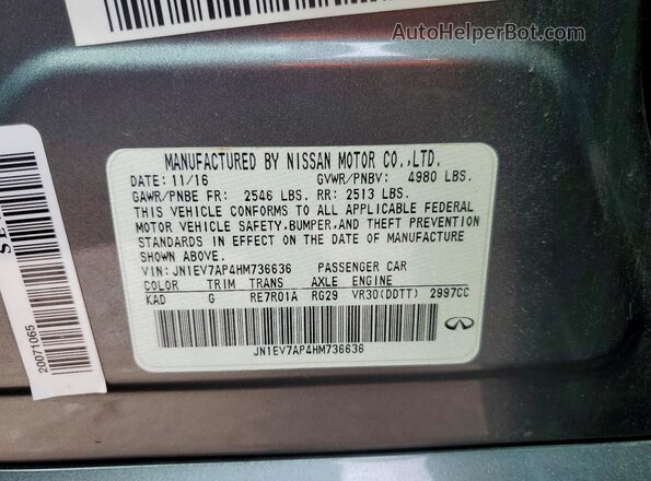 JN1EV7AP4HM736636 2017 INFINITI Q50 Silver Vista del compartimento del motor