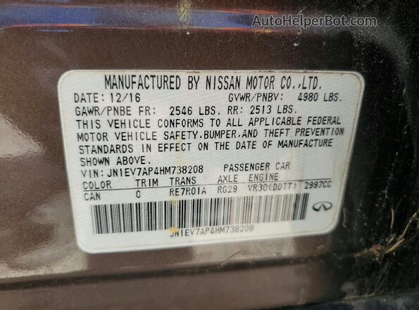 JN1EV7AP4HM738208 2017 INFINITI Q50 Tan Շարժիչի բաժամունքի տեսք
