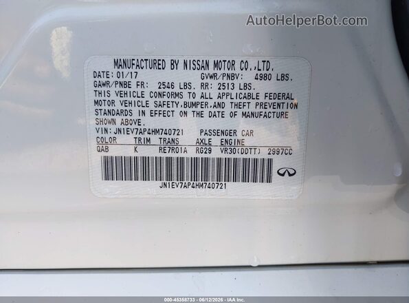 JN1EV7AP4HM740721 2017 INFINITI Q50 White Շարժիչի բաժամունքի տեսք