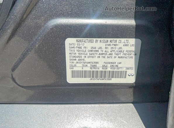 JN1EV7AP4HM743585 2017 INFINITI Q50 Gray Вид задніх сидінь