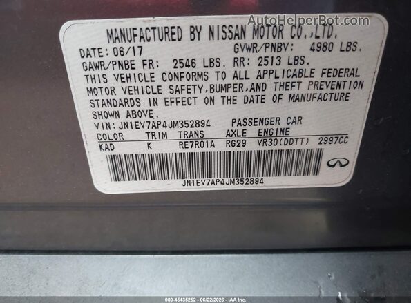 JN1EV7AP4JM352894 2018 INFINITI Q50 Gray Widok komory silnika
