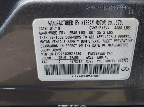 JN1EV7AP4KM518980 2019 INFINITI Q50 Серый 