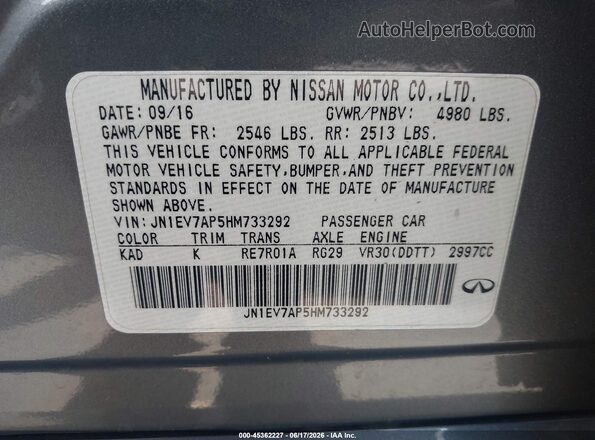 JN1EV7AP5HM733292 2017 INFINITI Q50 Silver 