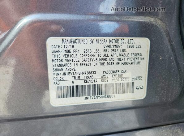 JN1EV7AP5HM738833 2017 INFINITI Q50 Gray Widok naklejki z numerem VIN