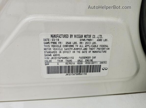 JN1EV7AP5KM541152 2019 INFINITI Q50 White Vista de la etiqueta del VIN