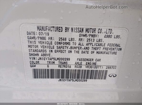 JN1EV7AP5LM200299 2020 INFINITI Q50 White Engine compartment view