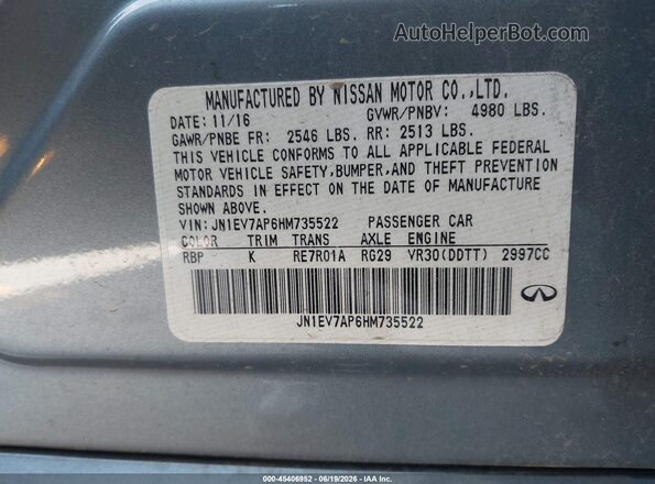 JN1EV7AP6HM735522 2017 INFINITI Q50 Silver Engine compartment view