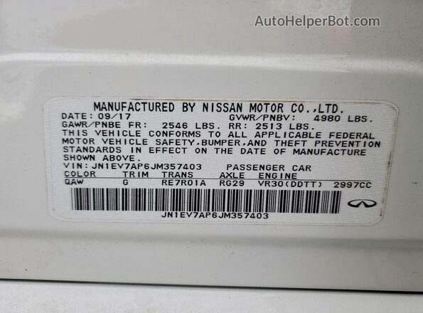 JN1EV7AP6JM357403 2018 INFINITI Q50 White Widok komory silnika
