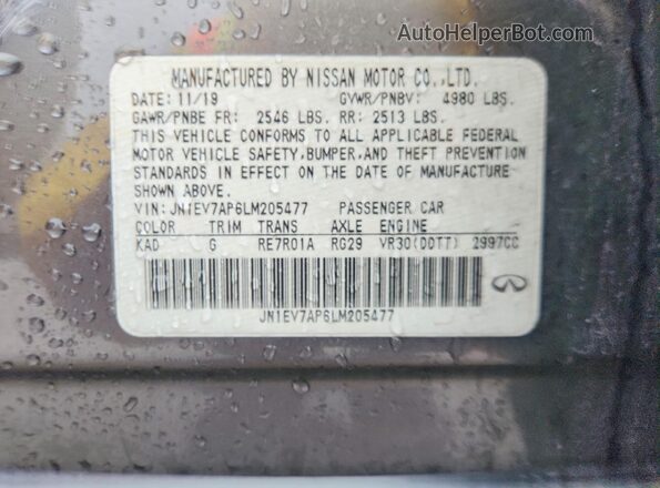 JN1EV7AP6LM205477 2020 INFINITI Q50 Gray Widok komory silnika