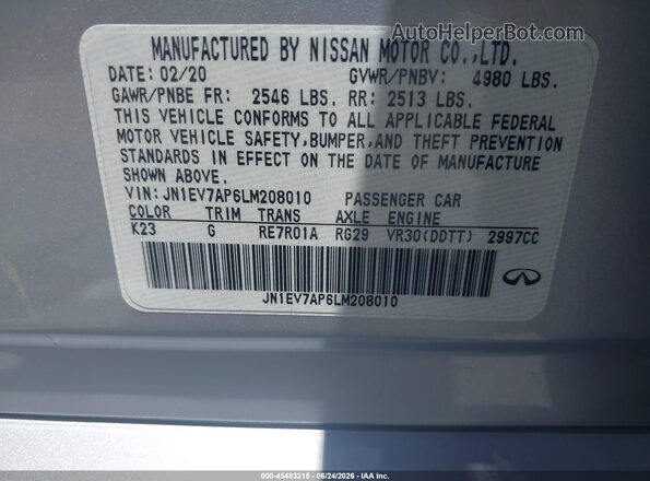 JN1EV7AP6LM208010 2020 INFINITI Q50 Silver Շարժիչի բաժամունքի տեսք