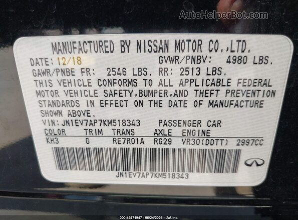 JN1EV7AP7KM518343 2019 INFINITI Q50 Black Engine compartment view
